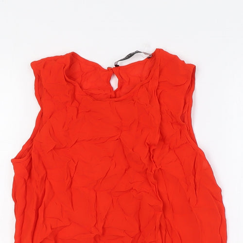 Zara Womens Red Viscose Basic Button-Up Size S Round Neck - Wrap Effect