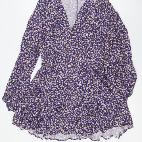 Zara Womens Multicoloured Floral Viscose A-Line Size S V-Neck
