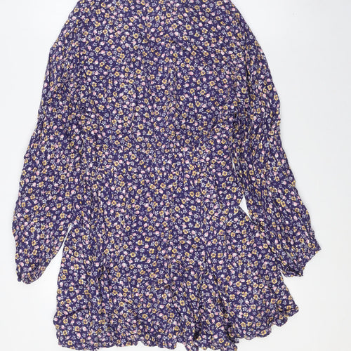 Zara Womens Multicoloured Floral Viscose A-Line Size S V-Neck