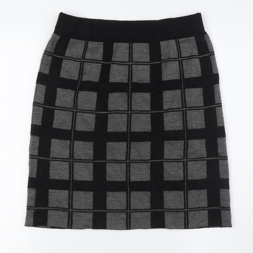 Kenar Womens Grey Check Acrylic A-Line Skirt Size S - Elasticated Waist