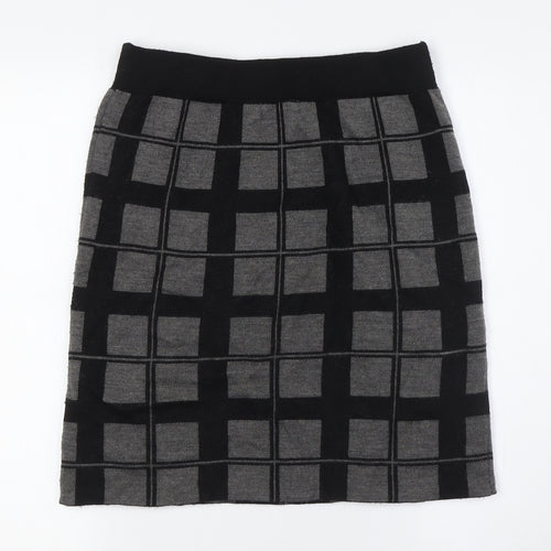 Kenar Womens Grey Check Acrylic A-Line Skirt Size S - Elasticated Waist
