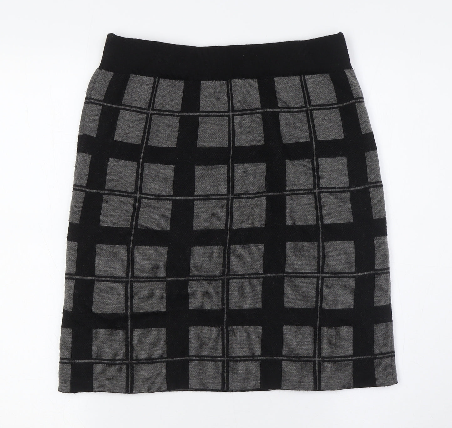 Kenar Womens Grey Check Acrylic A-Line Skirt Size S - Elasticated Waist