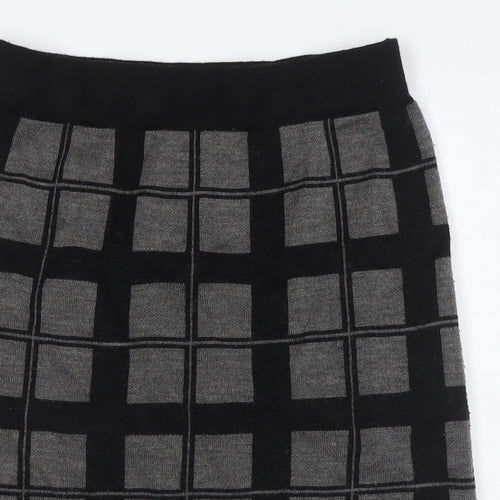 Kenar Womens Grey Check Acrylic A-Line Skirt Size S - Elasticated Waist