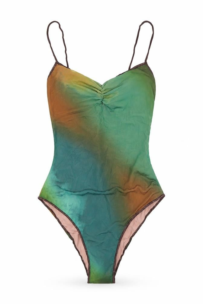 Front view of Zara women’s green polyethylene bodysuit one-piece, size S