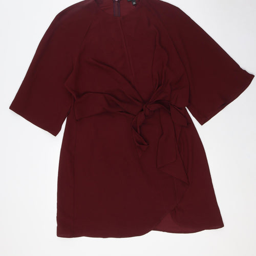 Topshop Womens Red Polyester A-Line Size 14 Round Neck Zip - Key Hole Front