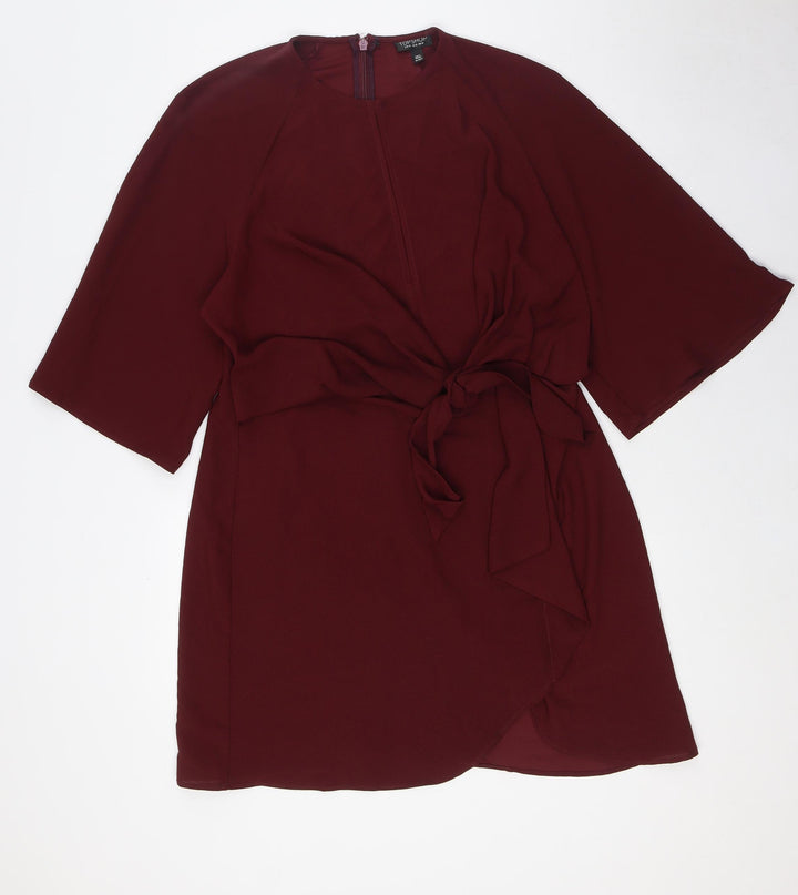 Topshop Womens Red Polyester A-Line Size 14 Round Neck Zip - Key Hole Front