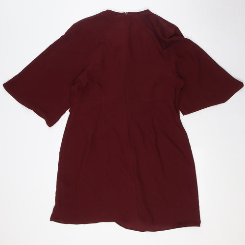 Topshop Womens Red Polyester A-Line Size 14 Round Neck Zip - Key Hole Front