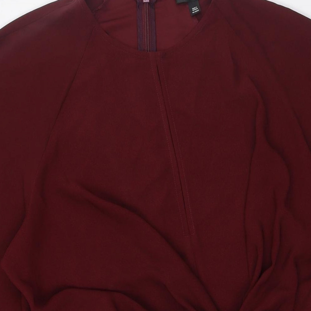 Topshop Womens Red Polyester A-Line Size 14 Round Neck Zip - Key Hole Front