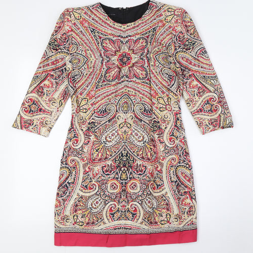MNG Womens Multicoloured Cotton Pencil Dress Size M Round Neck Zip