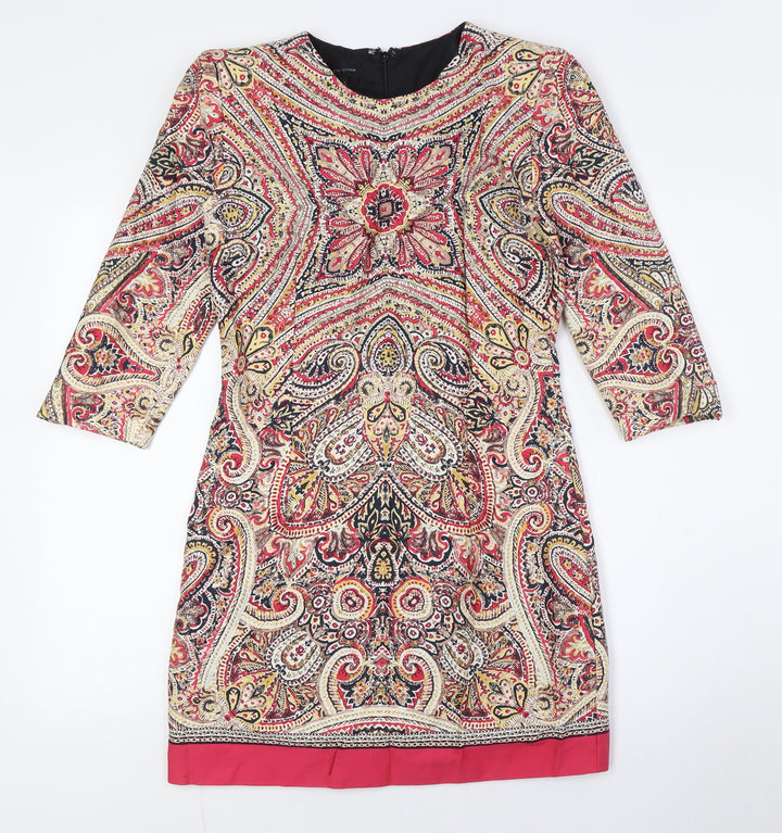 MNG Womens Multicoloured Cotton Pencil Dress Size M Round Neck Zip