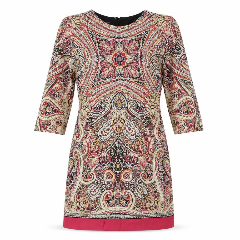 MNG Womens Multicoloured Cotton Pencil Dress Size M Round Neck Zip