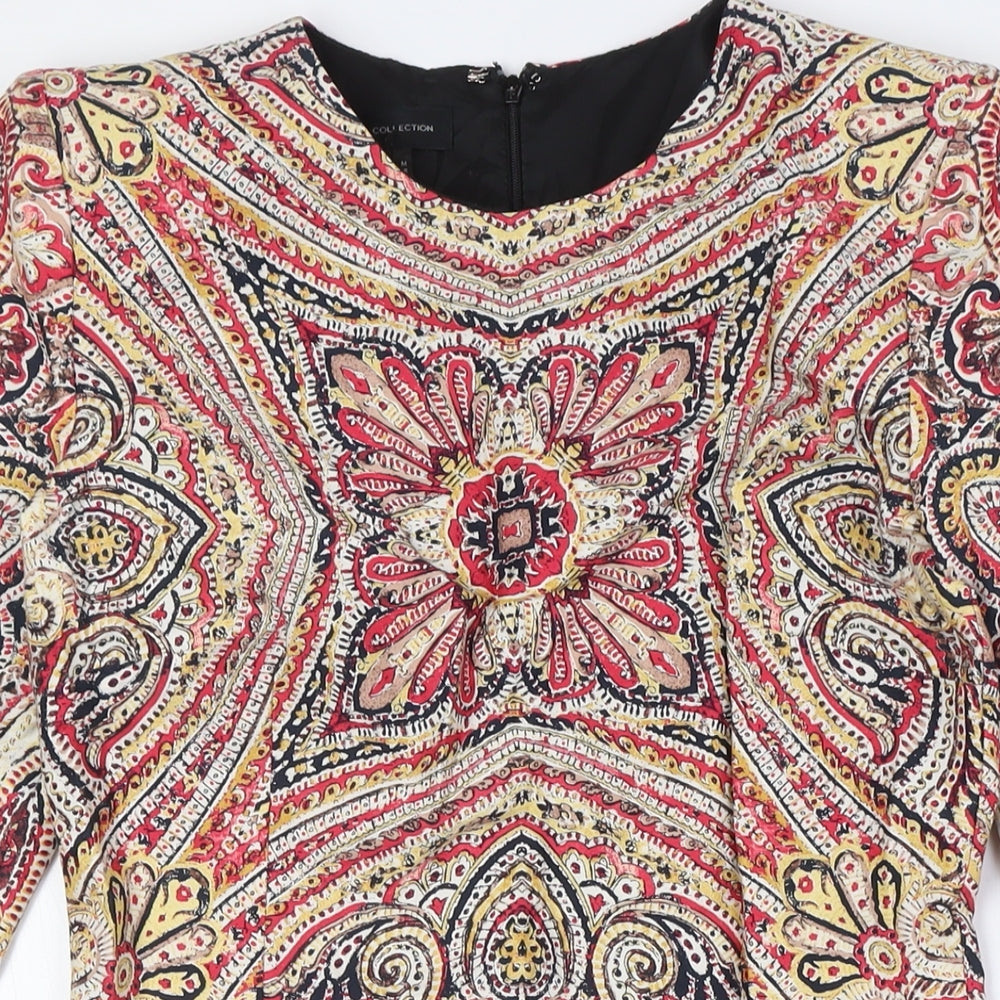 MNG Womens Multicoloured Cotton Pencil Dress Size M Round Neck Zip