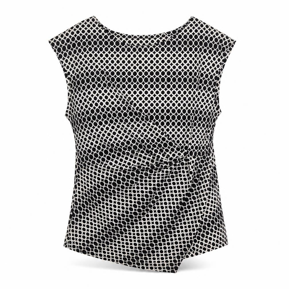 Front view of Quiz women’s black polyester basic button-up, size UK 16, boat neck - knot front