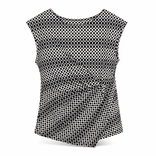 Front view of Quiz women’s black polyester basic button-up, size UK 16, boat neck - knot front