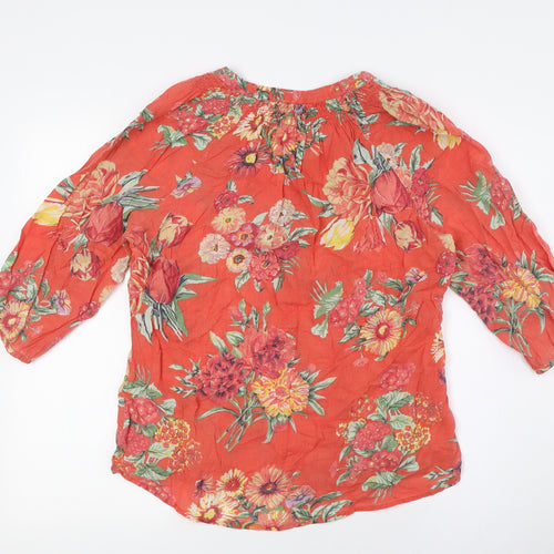 Monsoon Womens Orange Floral Cotton Basic Button-Up Size 12 V-Neck