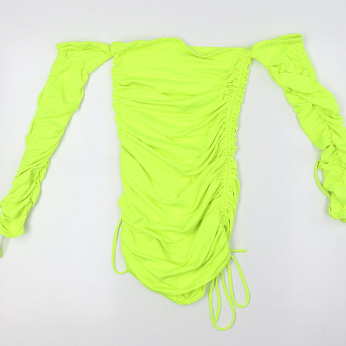 Oh Polly Womens Yellow Polyester Basic Button-Up Size 8 Off the Shoulder