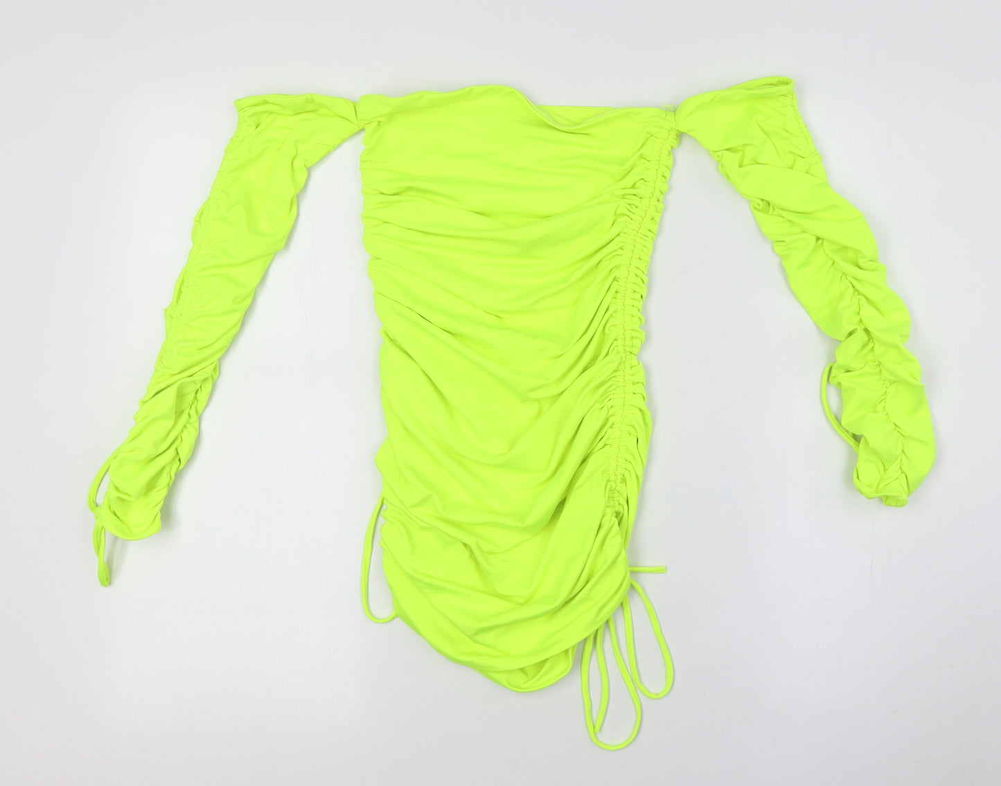 Oh Polly Womens Yellow Polyester Basic Button-Up Size 8 Off the Shoulder