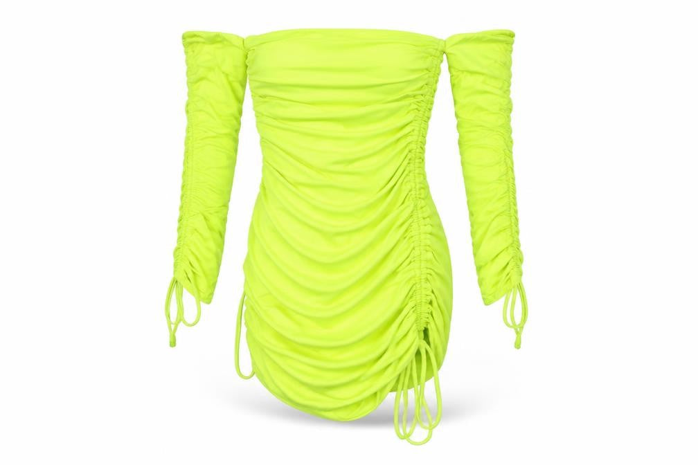 Front view of Oh Polly women’s yellow polyester basic button-up, size UK 8, off the shoulder