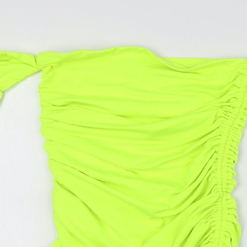 Oh Polly Womens Yellow Polyester Basic Button-Up Size 8 Off the Shoulder