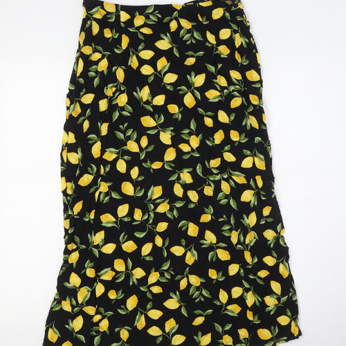 New London Womens Black Viscose A-Line Skirt Size 12 Zip - Lemon Fabric
