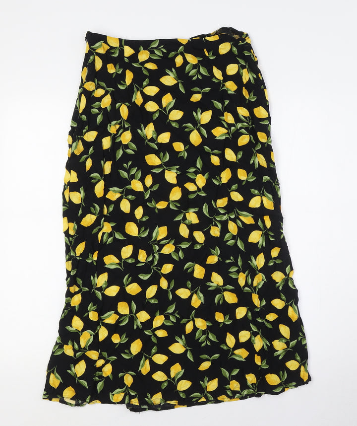 New London Womens Black Viscose A-Line Skirt Size 12 Zip - Lemon Fabric