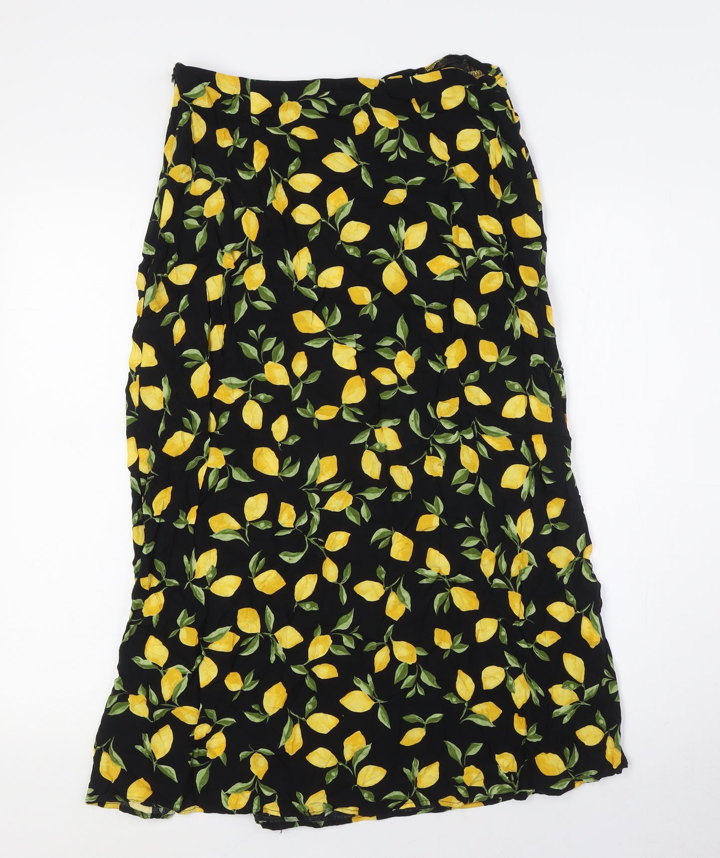 New London Womens Black Viscose A-Line Skirt Size 12 Zip - Lemon Fabric