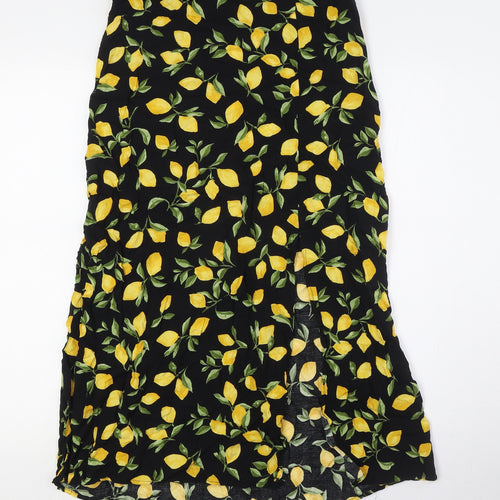 New London Womens Black Viscose A-Line Skirt Size 12 Zip - Lemon Fabric