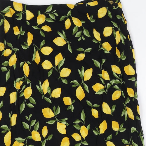 New London Womens Black Viscose A-Line Skirt Size 12 Zip - Lemon Fabric