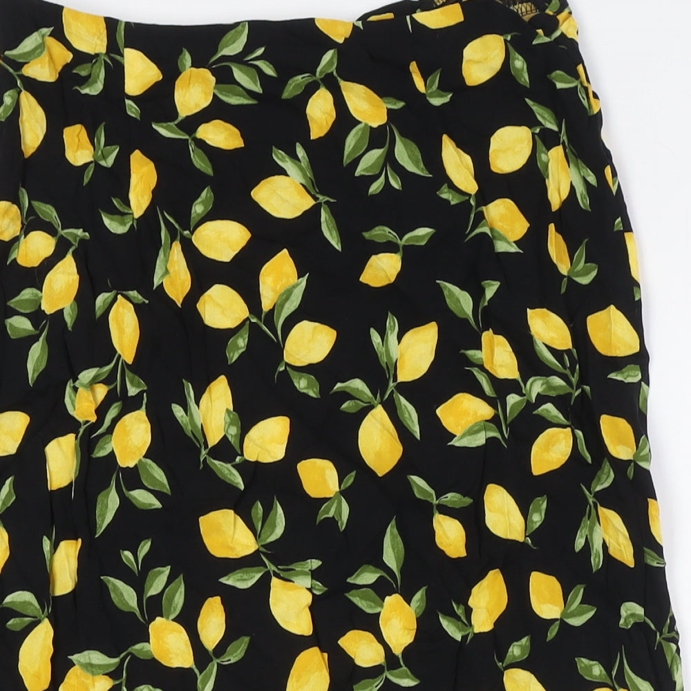 New London Womens Black Viscose A-Line Skirt Size 12 Zip - Lemon Fabric