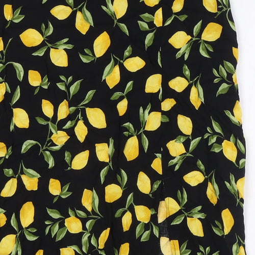 New London Womens Black Viscose A-Line Skirt Size 12 Zip - Lemon Fabric