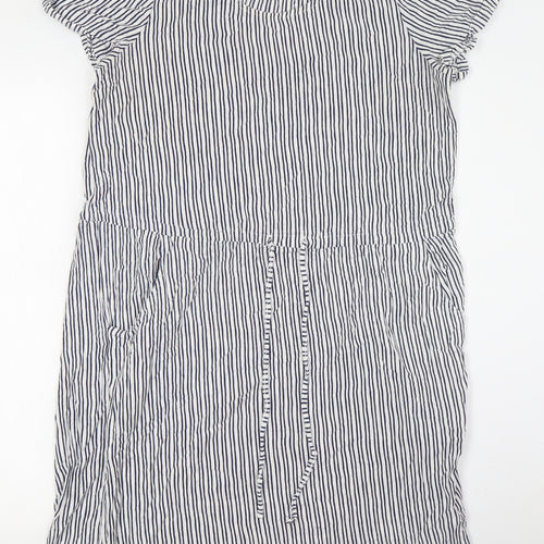 BHS Womens White Striped Cotton A-Line Size 12 Round Neck - Pull Waist