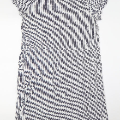 BHS Womens White Striped Cotton A-Line Size 12 Round Neck - Pull Waist