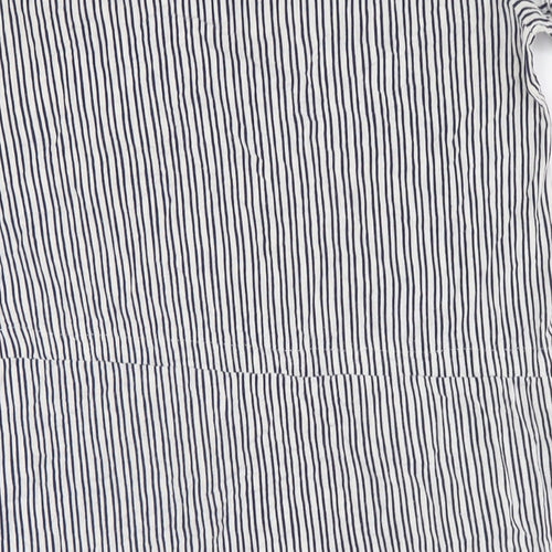 BHS Womens White Striped Cotton A-Line Size 12 Round Neck - Pull Waist