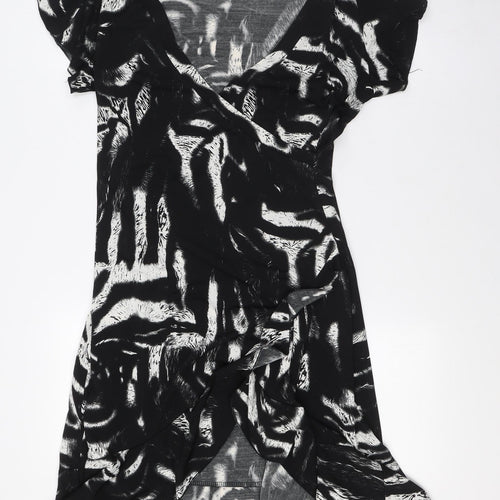 Izabel Womens Black Polyester A-Line Size L V-Neck