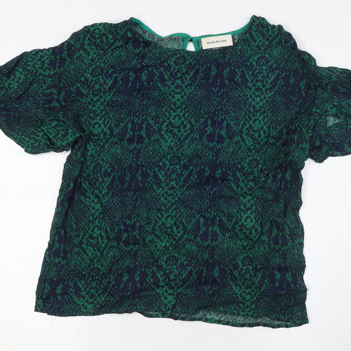 Denim Hunter Womens Green Animal Print Viscose Basic Button-Up Size 10 Boat Neck