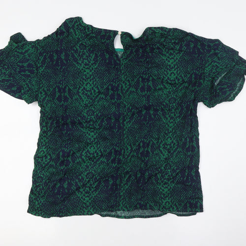 Denim Hunter Womens Green Animal Print Viscose Basic Button-Up Size 10 Boat Neck