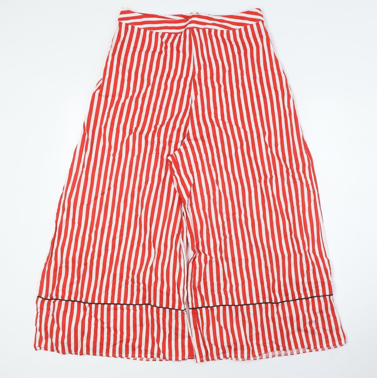 Reclaimed Vintage Womens Red Striped Cotton Trousers Size 10 L21 in Regular Zip