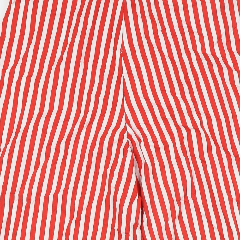 Reclaimed Vintage Womens Red Striped Cotton Trousers Size 10 L21 in Regular Zip