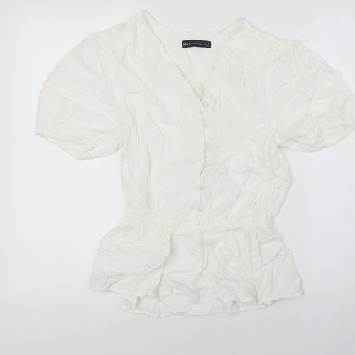Marks and Spencer Womens Ivory Polyester Basic Button-Up Size 8 V-Neck