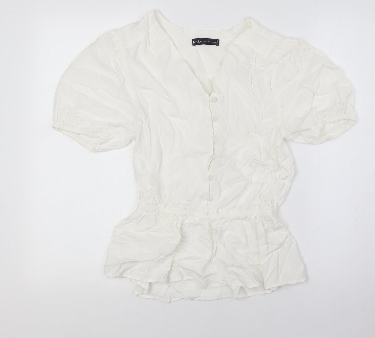 Marks and Spencer Womens Ivory Polyester Basic Button-Up Size 8 V-Neck