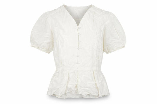 Front view of Marks & Spencer women’s ivory polyester basic button-up, size UK 8, v-neck