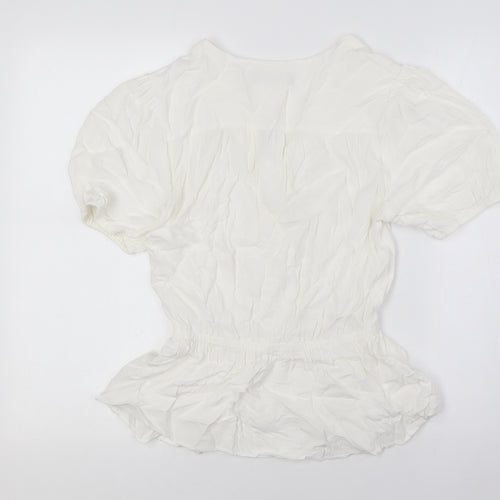 Marks and Spencer Womens Ivory Polyester Basic Button-Up Size 8 V-Neck