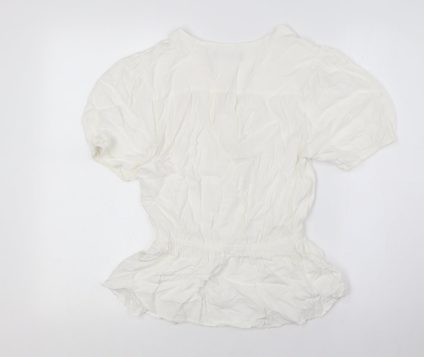 Marks and Spencer Womens Ivory Polyester Basic Button-Up Size 8 V-Neck