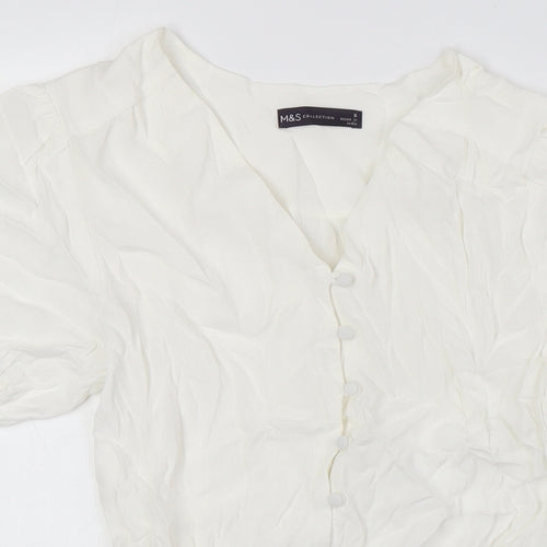 Marks and Spencer Womens Ivory Polyester Basic Button-Up Size 8 V-Neck
