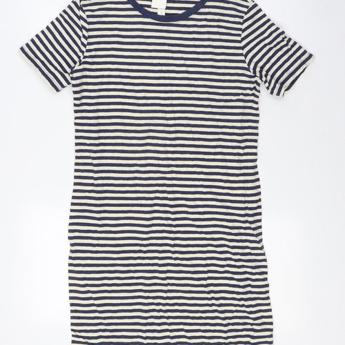 H&M Womens Blue Striped Cotton A-Line Size M Crew Neck