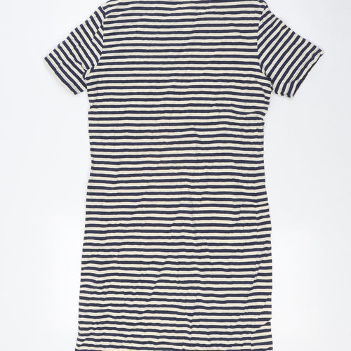 H&M Womens Blue Striped Cotton A-Line Size M Crew Neck