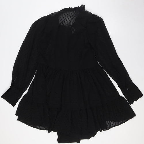 H&M Womens Black Polyester A-Line Size 4 V-Neck Tie