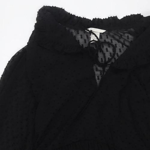 H&M Womens Black Polyester A-Line Size 4 V-Neck Tie