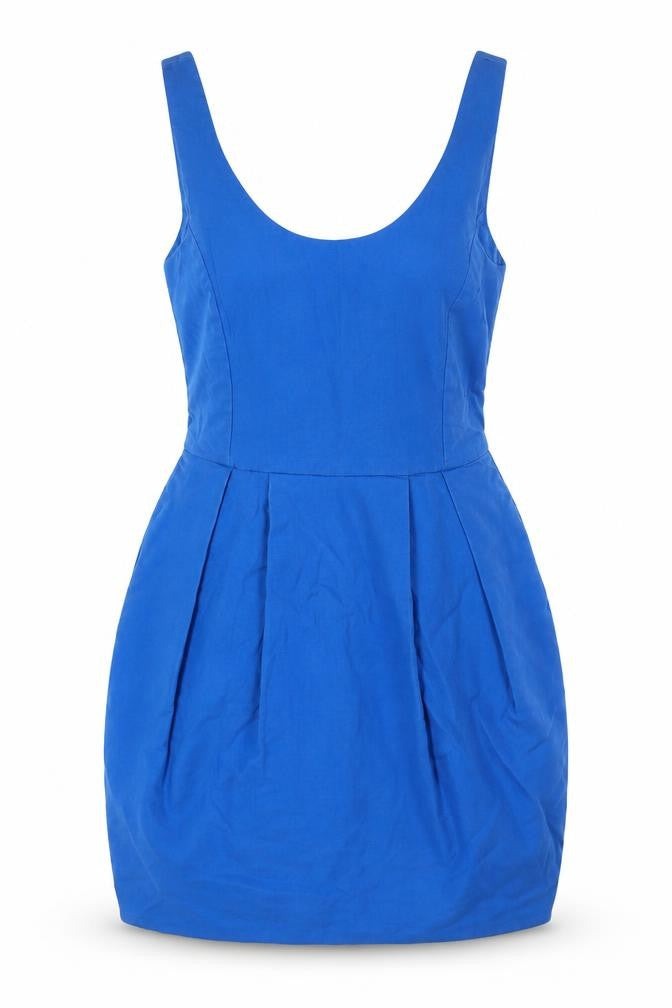 Front view of Zara women’s blue cotton a-line, size M, scoop neck