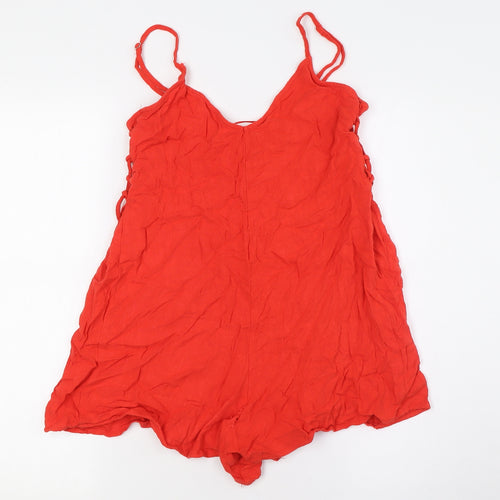 Stradivarius Womens Orange Viscose Playsuit One-Piece Size S - Tie Up Sides